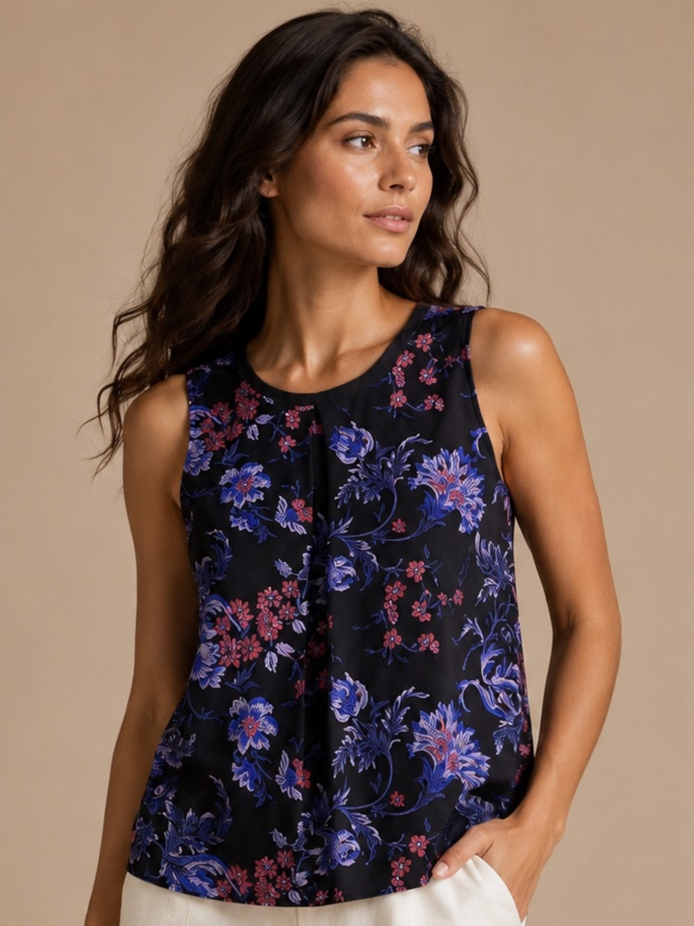 A New Day Floral Embroidered Sleeveless Blouse Black Purple Boho Top Large